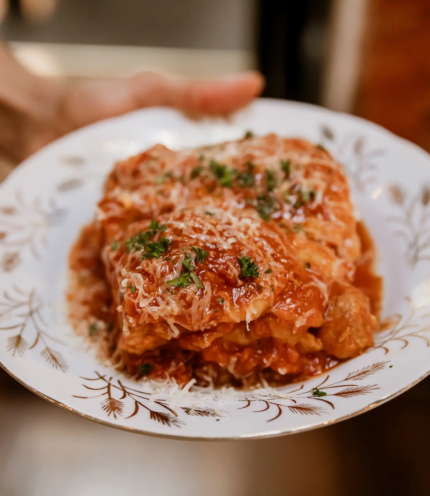 A plate of lasagna cooked by Joe Paladino.